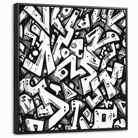 LEINWAND Bilder mit Rahmen - Formen - Buchstaben - Graffiti - Schwarz - 50x50 - Schwarz, Textil (50/50cm) - MuchoWow