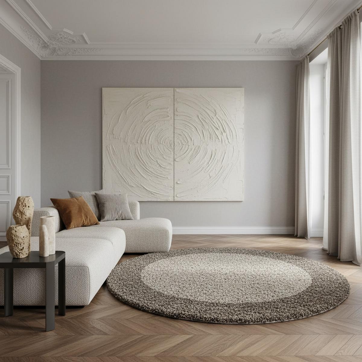 HOCHFLORTEPPICH RHEIN, mit Bordüre, Taupe, Ø 160 cm - Braun, Textil (160/160cm) - KADIMA DESIGN