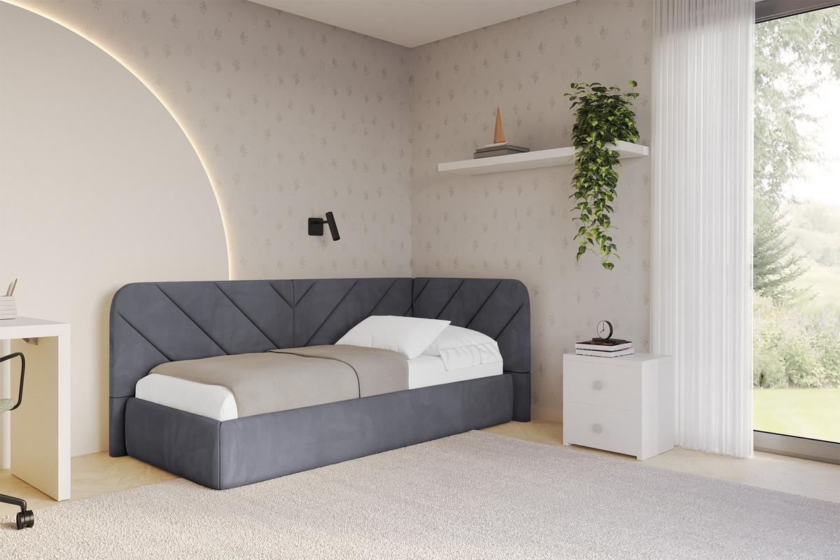 EINZELLBETT Jugendbett mit Bettkasten, Links - FIKY 80x200 Dunkelgrau - Dunkelgrau, Holzwerkstoff/Textil (80/200cm) - ALTDECOR