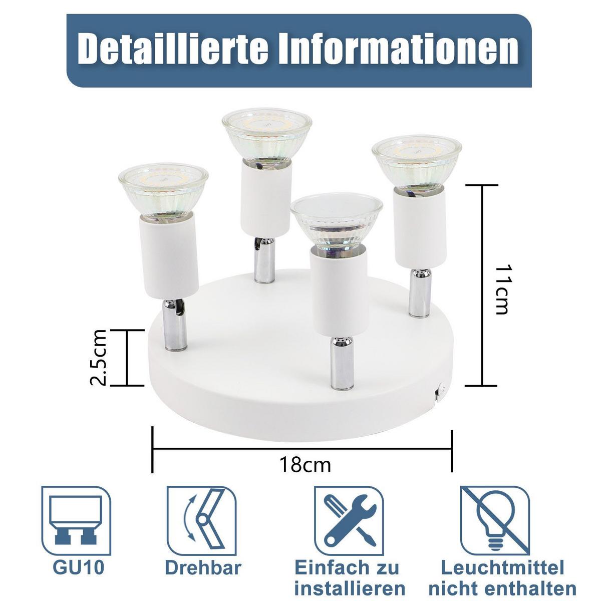 DECKENSTRAHLER Lutton 4-flammig 15/15/8cm - Weiß, Metall (15/15/8cm) - Nettlife