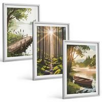BILDER SET 3er Set - 40x60 cm Silberner Rahmen - Landschaft aus Wald, See und Boot - Silberfarben, Kunststoff (40/60cm) - TULUP