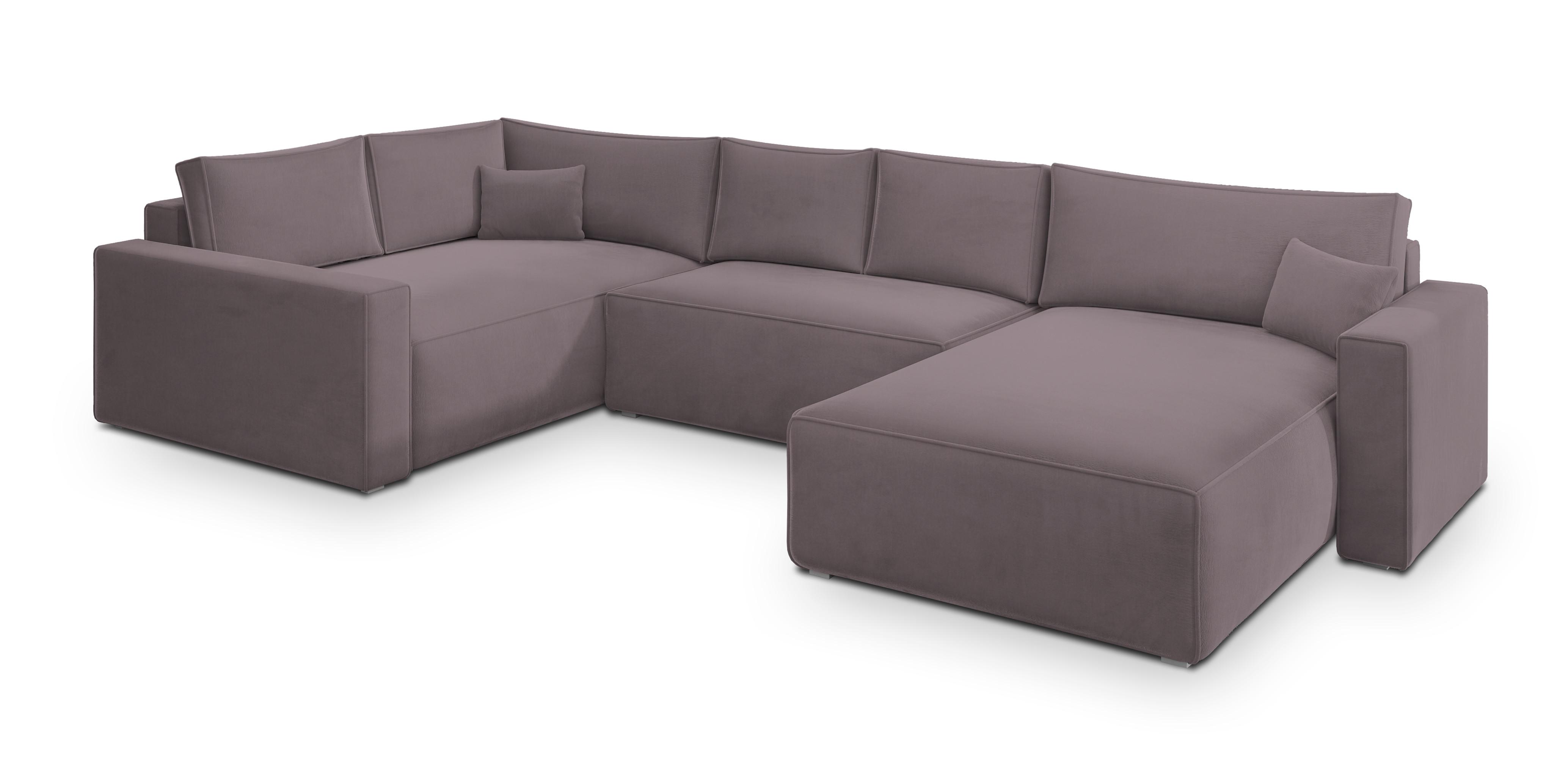 WOHNLANDSCHAFT VELAMI L-S Lila Velours-Stoff mit Schlaffunktion - Lila, Holz (365/83/194cm) - MASSENO