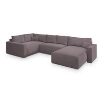 WOHNLANDSCHAFT VELAMI L-S Lila Velours-Stoff mit Schlaffunktion - Lila, Holz (365/83/194cm) - MASSENO