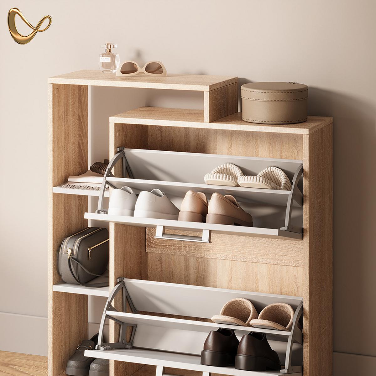 SCHUHKIPPER Ortello Weiß/Sonoma 24.5 x 90 cm - Weiß/Sonoma Eiche, Holzwerkstoff (24.5/90/80cm) - Livinity®