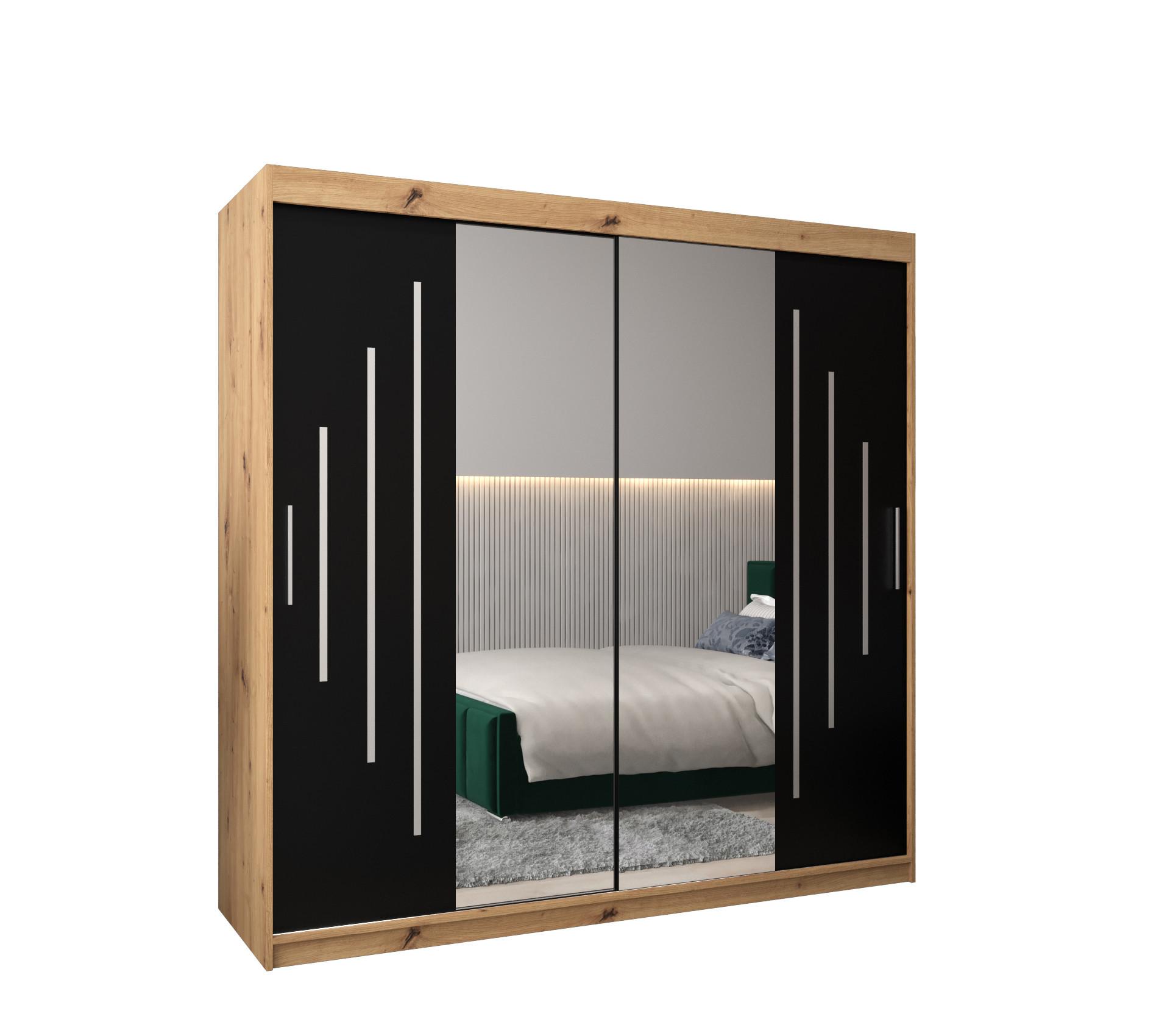 SCHWEBETÜRENSCHRANK 200/200/62 2-türig - Silberfarben/Schwarz, Holz/Kunststoff (200/200/62cm) - Abiks Möbel