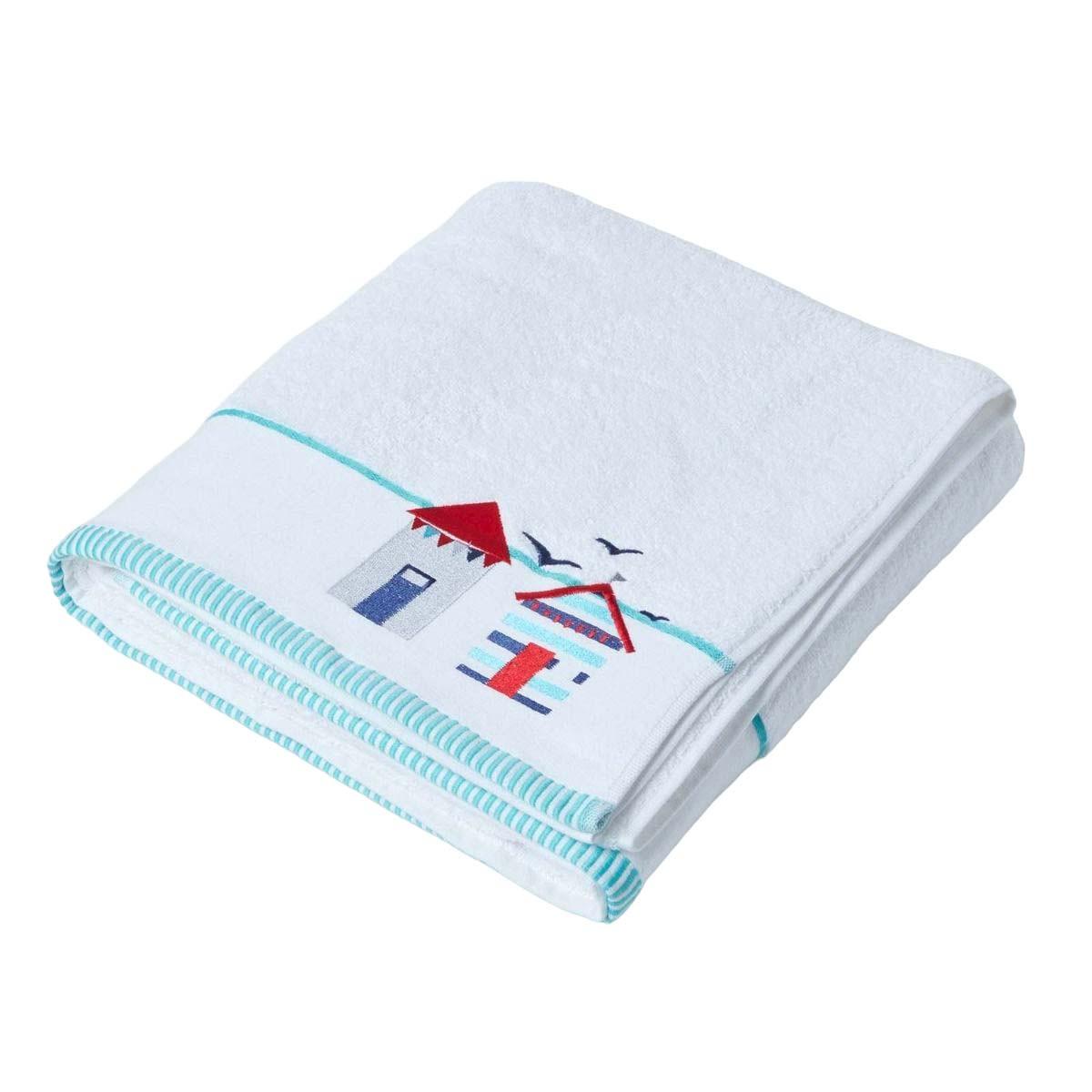BADETUCH Strandhaus weiß 100/140 cm - Weiß, Textil (100/140cm) - Homescapes