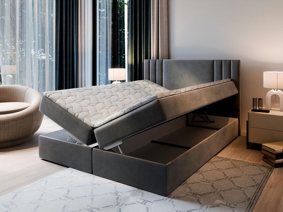 BOXBETT BRES 140x200 cm mit Matratze und Topper - Grau - Grau, Holz (140/200cm) - MASSENO