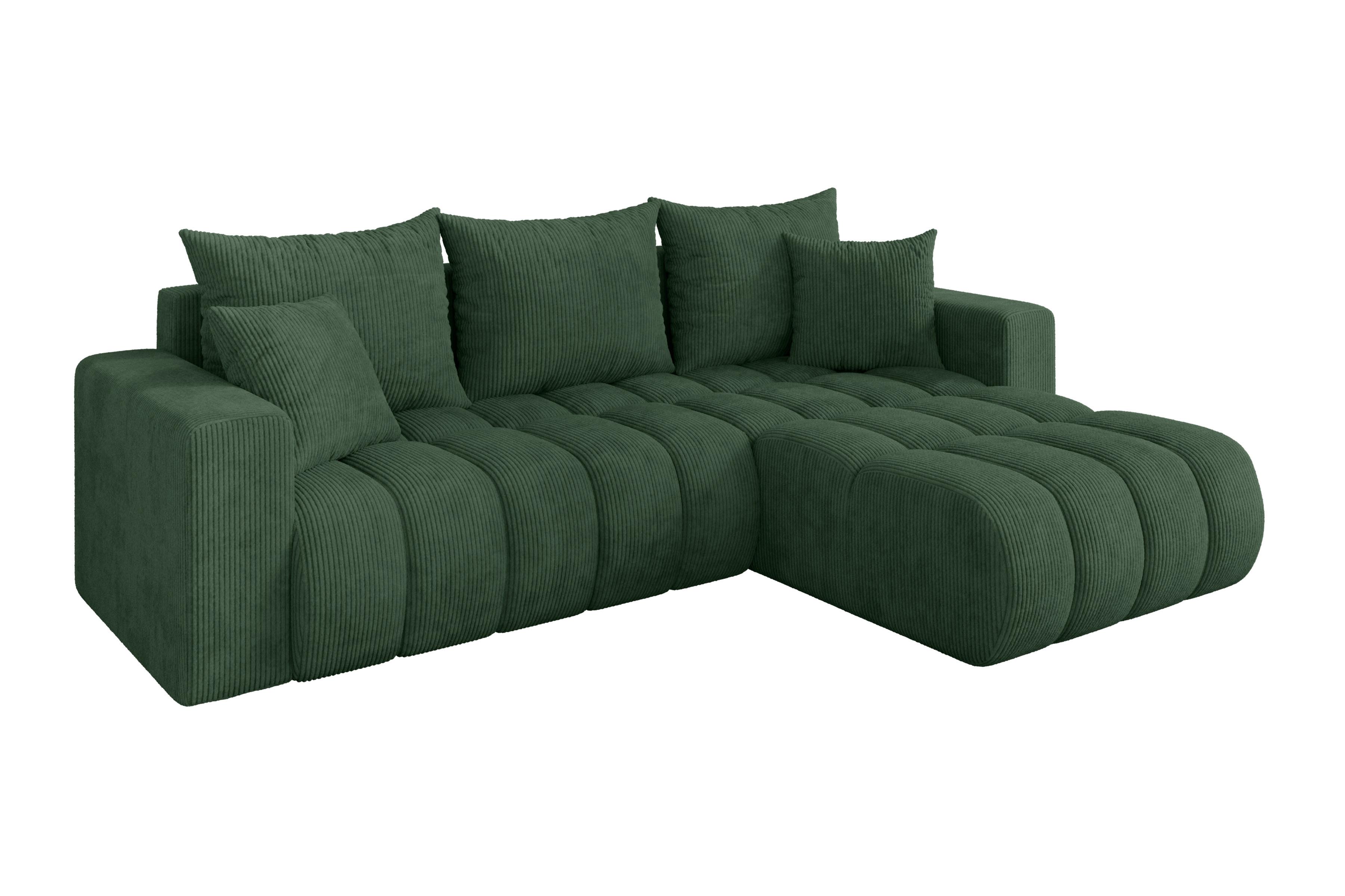 ECKSOFA mit Schlaffunktion Ottomane Rechts MILA-L-v1 277x195x86 Grün Cord - Dunkelgrün/Schwarz, Holzwerkstoff/Kunststoff (277/194cm) - ALTDECOR