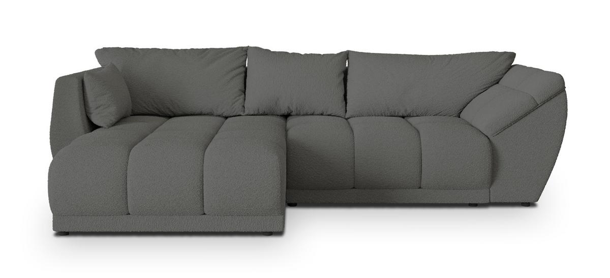 ECKSOFA ORENTI L-S Grau Boucle-Stoff mit Schlaffunktion - Grau, Holz (287/182cm) - MASSENO
