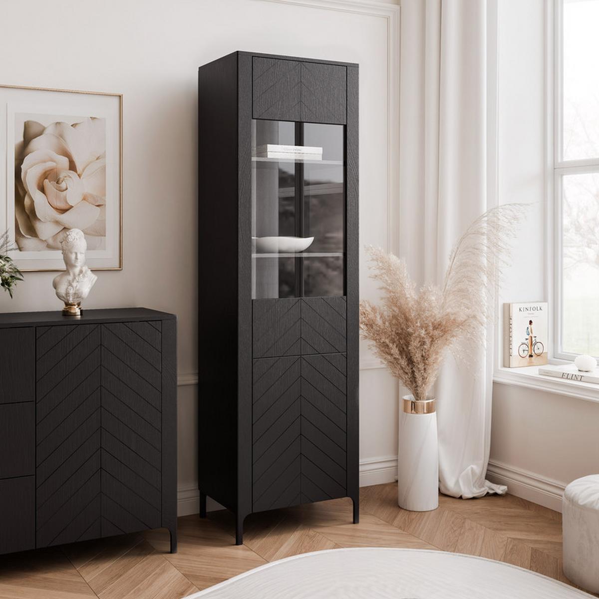 VITRINE LORIEN 59 cm Schwarz - Schwarz, Holzwerkstoff/Metall (59.6/197.1/40.6cm) - Idohome