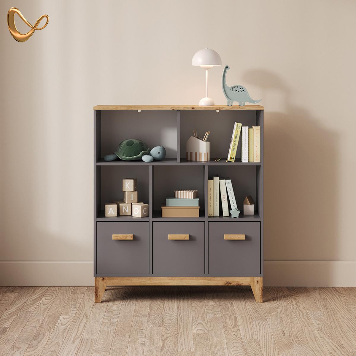 KINDERREGAL Mailo Grau/Artisan 98.4 x 113.4 cm - Eiche Artisan/Grau, Holzwerkstoff (98.4/113.4/32.6cm) - Livinity®