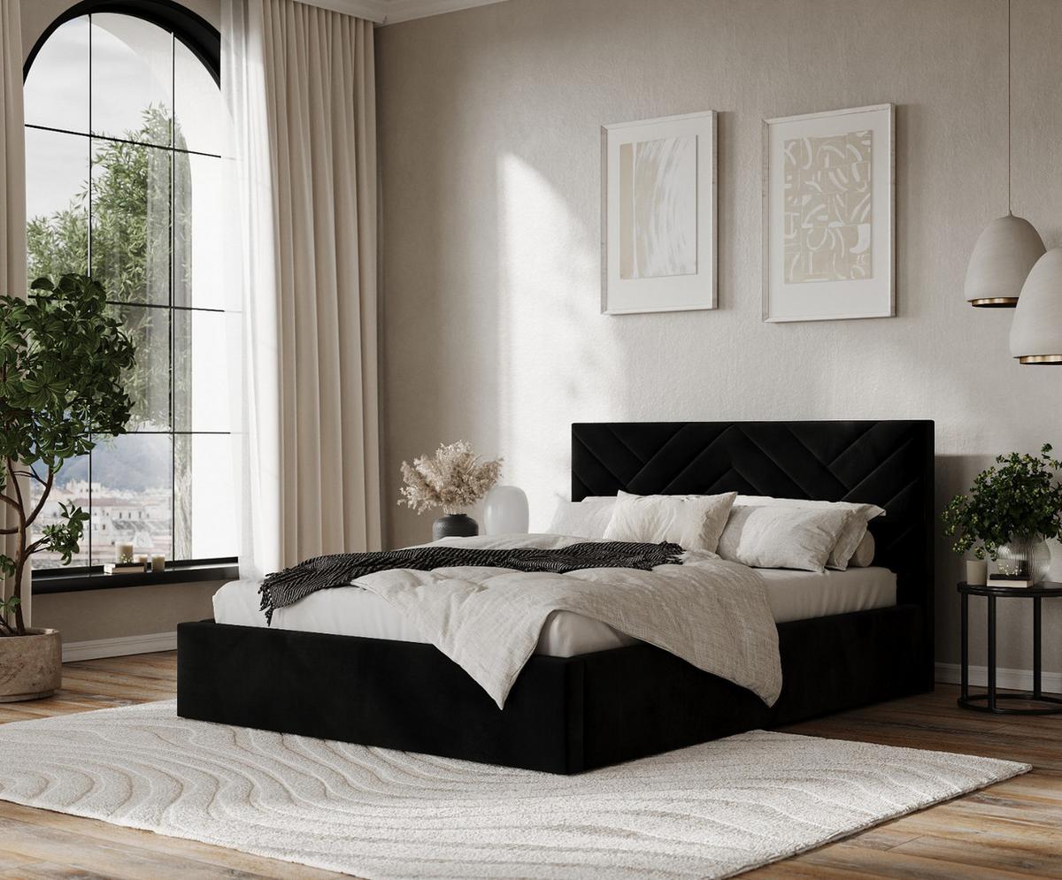 POLSTERBETT Arco 140/200 cm Schwarz im Kronos Stoff - Schwarz/Naturfarben, Holz/Holzwerkstoff (140/200cm) - AltaBeds