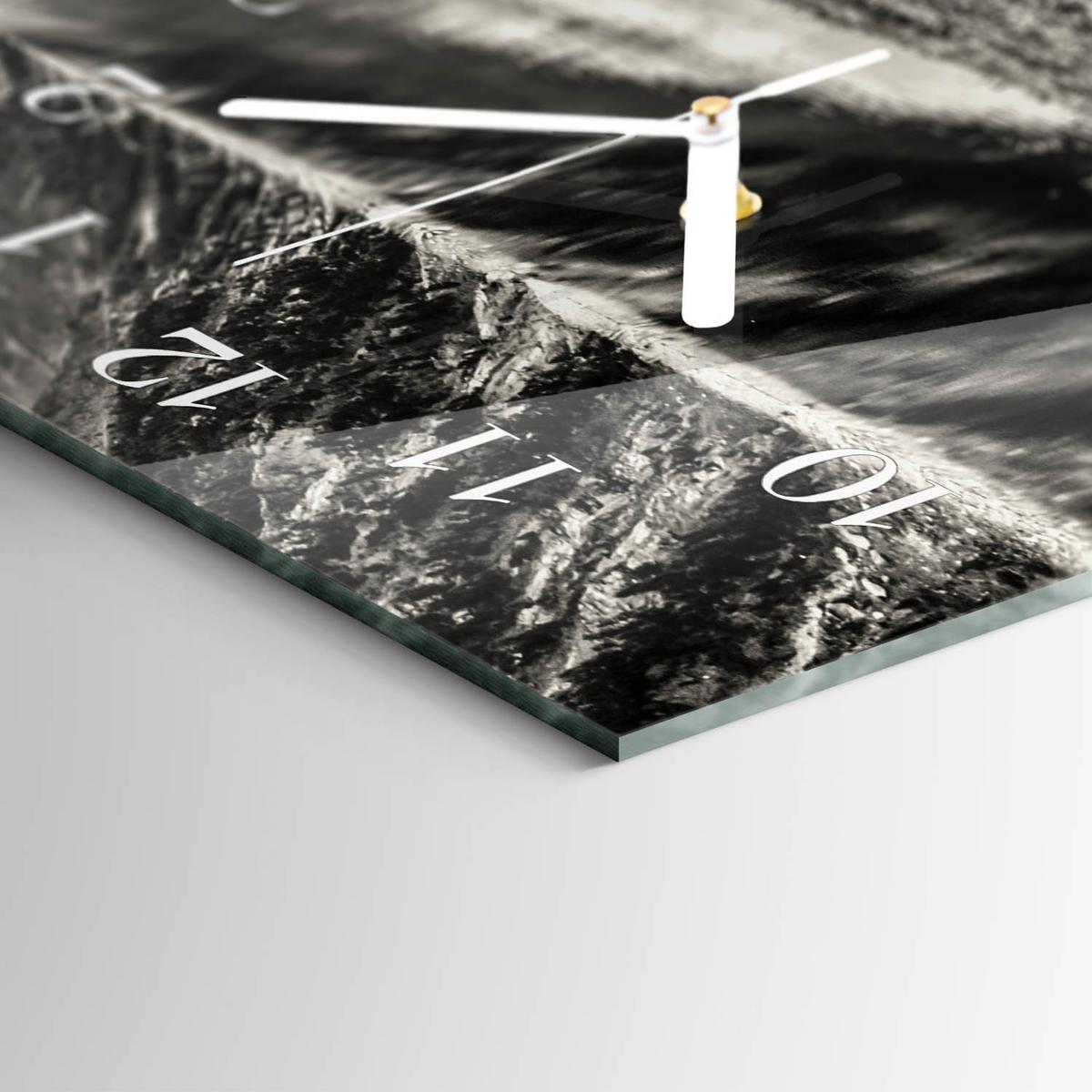 WANDUHR aus Glas 60x30 cm - Friedliche Berge - Schwarz, Glas (60/30/0.4cm) - TULUP