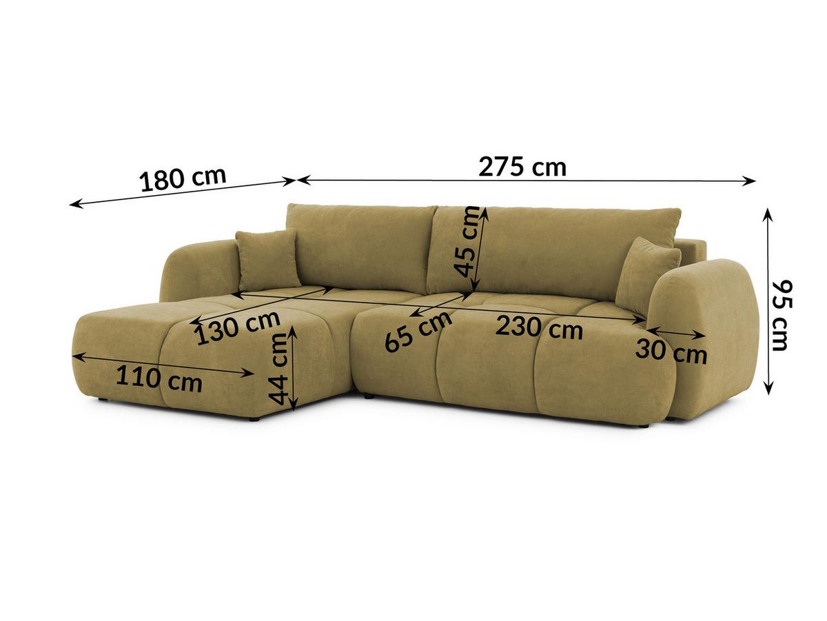 ECKSOFA Loretto aus natürlichem Grün Webstoff mit Schlaffunktion, Bettkasten und tiefen Steppungen in Bubble-Optik - Schwarz/Grün, Holz/Kunststoff (180/275cm) - S-Style