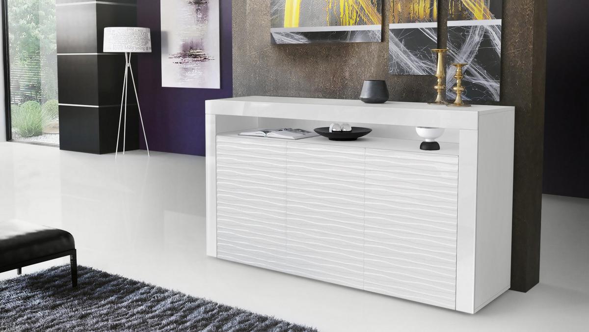 SIDEBOARD Valencia Fronten in Weiß Hochglanz Harmony mit 3D Struktur - Messingfarben, Holzwerkstoff (155/46/40cm) - Vladon