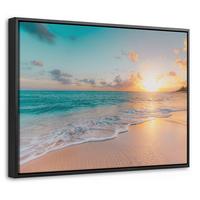 LEINWAND Bilder mit Rahmen - Sonnenuntergang - Strand - Meer - Sommer - Blau - 40x30 - Multicolor, Textil (40/30cm) - MuchoWow