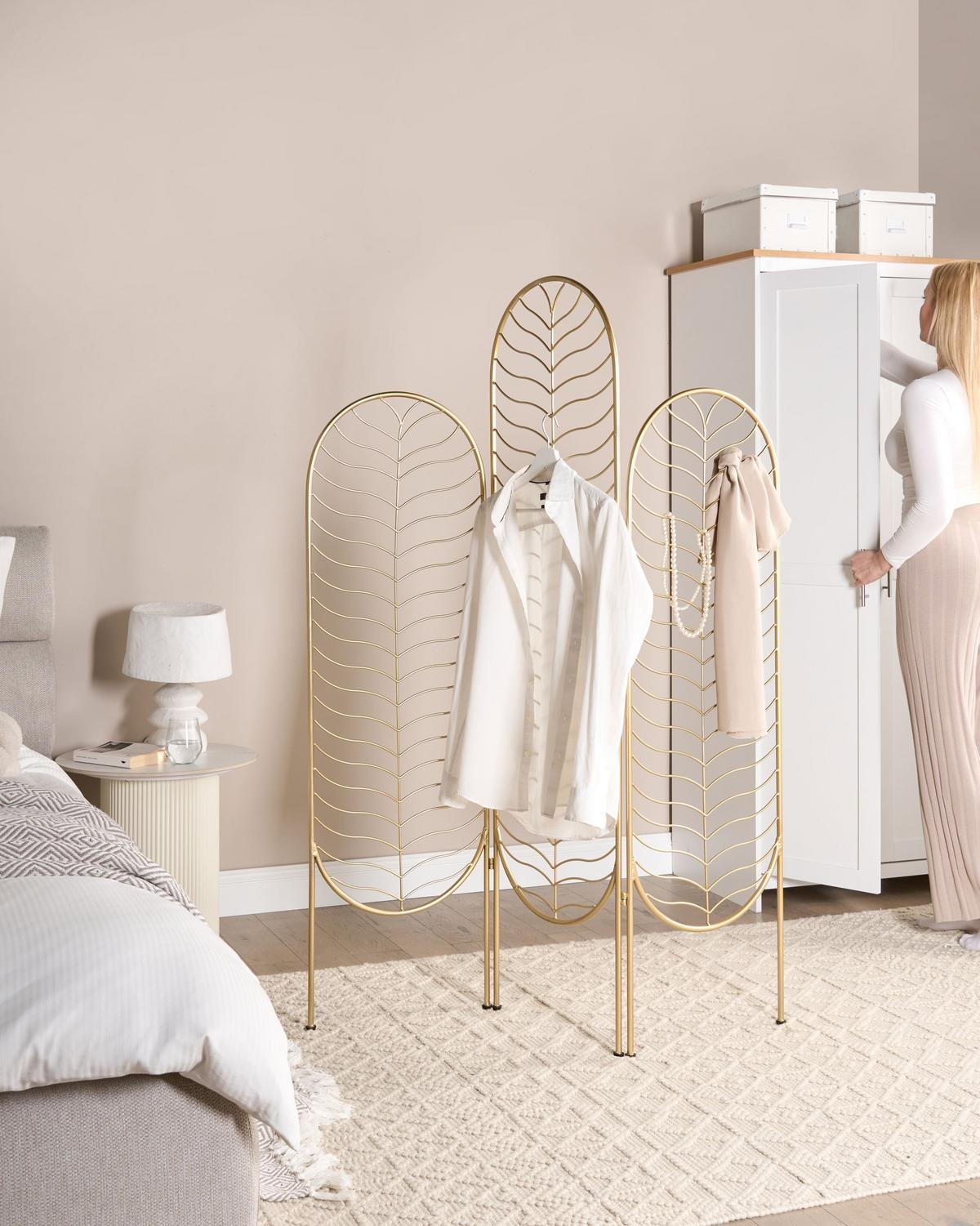 RAUMTEILER 3-teilig Gold 120 cm 160 cm Pescia - Goldfarben, Metall (120/160/1cm) - Beliani