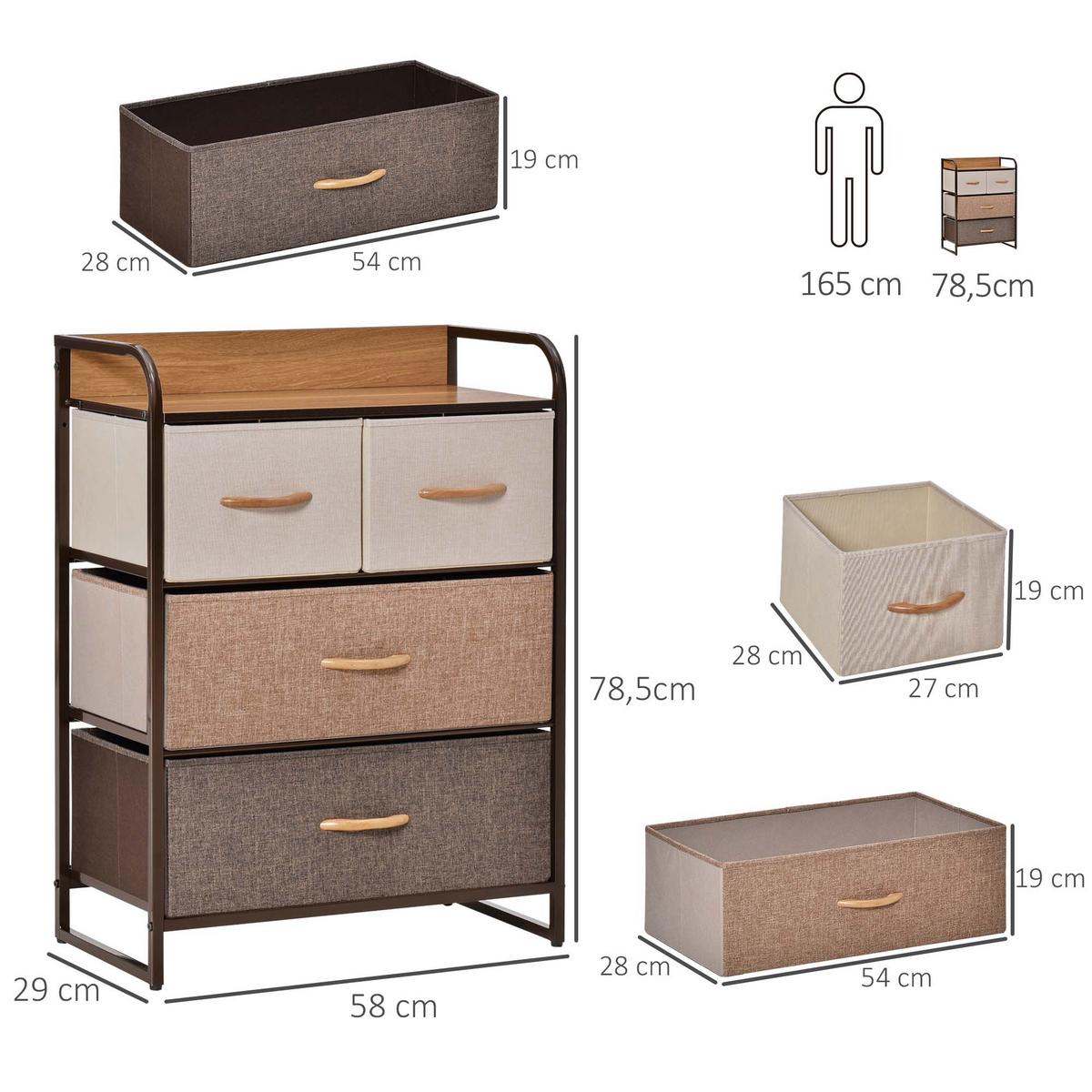 KOMMODE Leinen Metall Bunt - Multicolor/Naturfarben, Holz/Holzwerkstoff (29/78.5/58cm) - HOMCOM