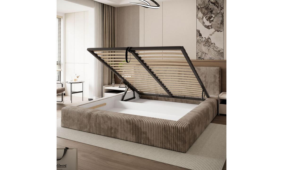 POLSTERBETT TILIA LUX 180x200 cm Tilia 17, 34 Holzlatten, Kopfteil 95 cm - Braun, Textil (180/200cm) - Lookway