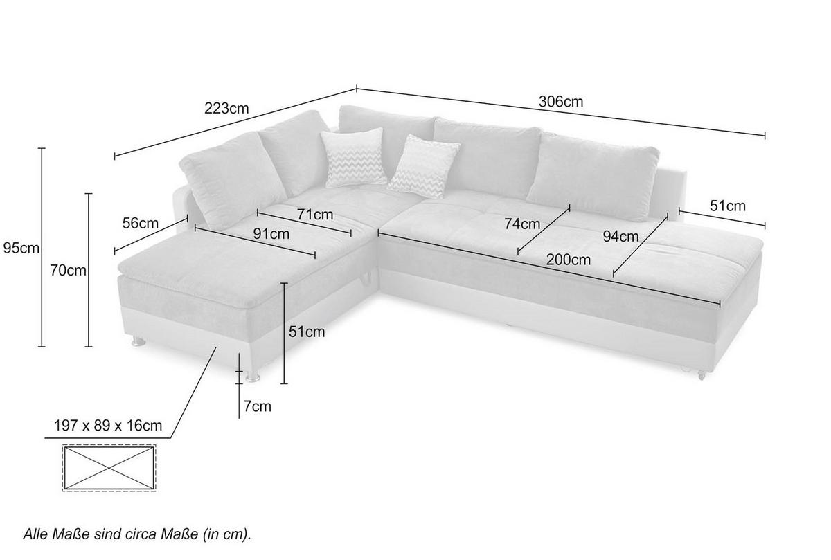 ECKSOFA-DAUERSCHLÄFER Doppelbett Boxspring Federkern Topper, Schwenkteil rechts B306/T223/H95 cm, Kunstleder Beige+Mikrofaser Graubraun / 15102 - Chromfarben/Graubraun, Kunststoff/Textil (306/223cm) - luma-home