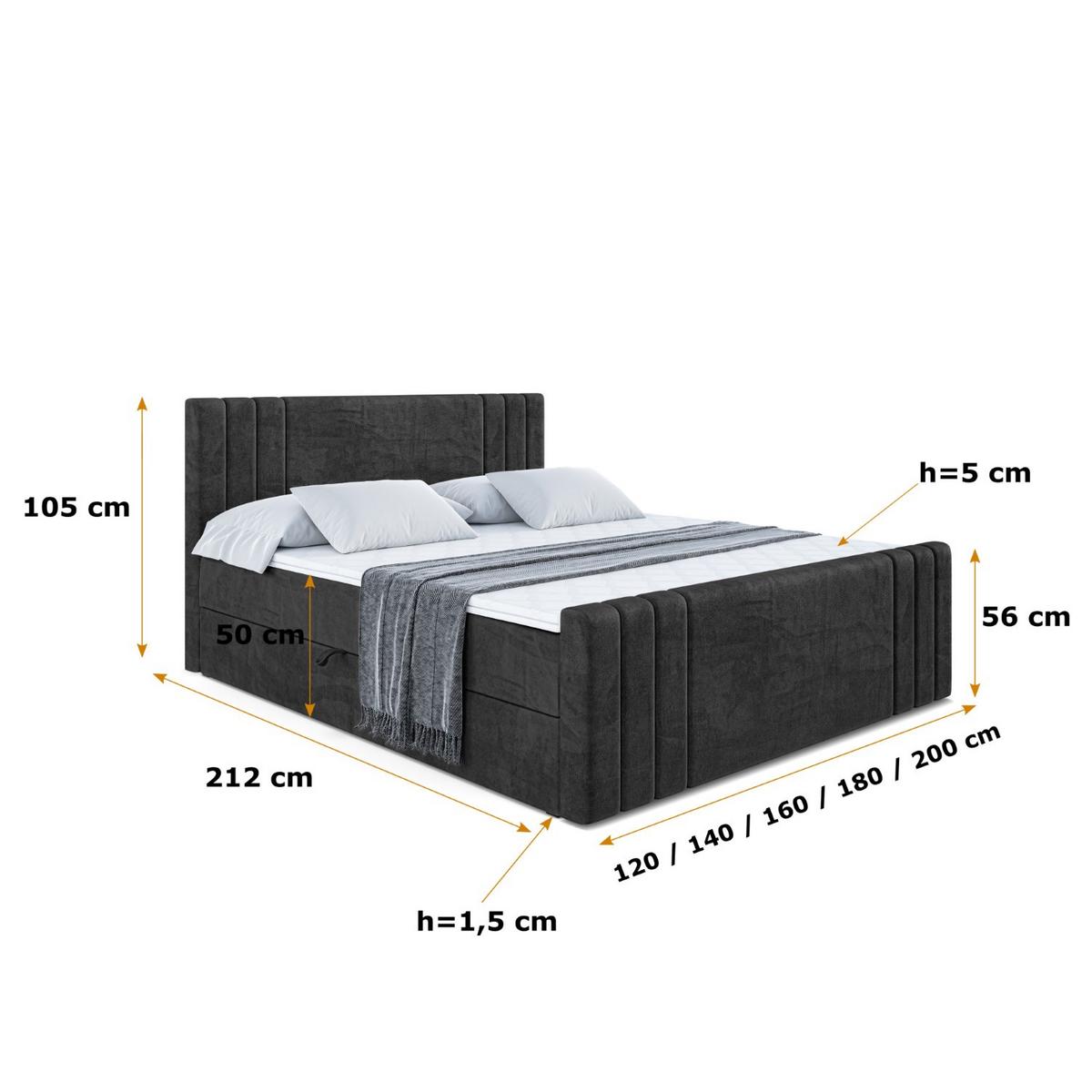 BOXBETT CELESTIA-Z - 140x200 cm - H3 - Schwarz - Schwarz, Holzwerkstoff (140/200cm) - ALTDECOR