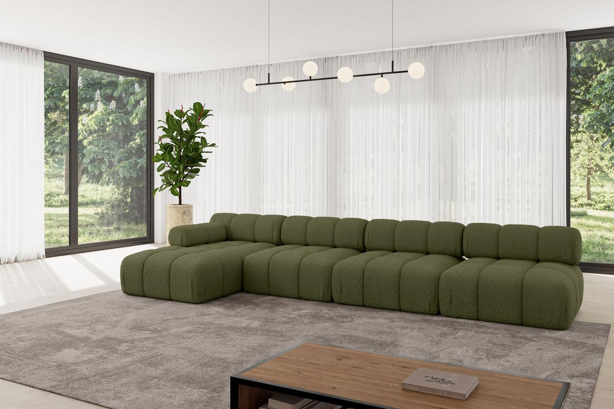 ECKSOFA modulares Sofa Razon-L3 - 380x160x70 cm Grün Bouclé - Grün, Holzwerkstoff/Textil (380/160cm) - ALTDECOR