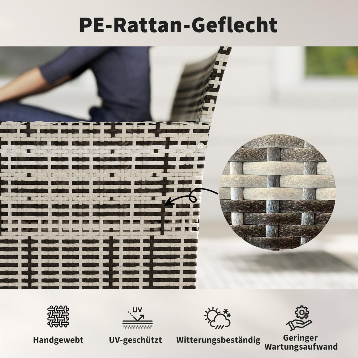 GARTENBANK 2-Sitzer aus PE-Rattan-Stahl Hellgrau - Dunkelgrau/Beige, Textil/Metall (63/85/115cm) - Outsunny