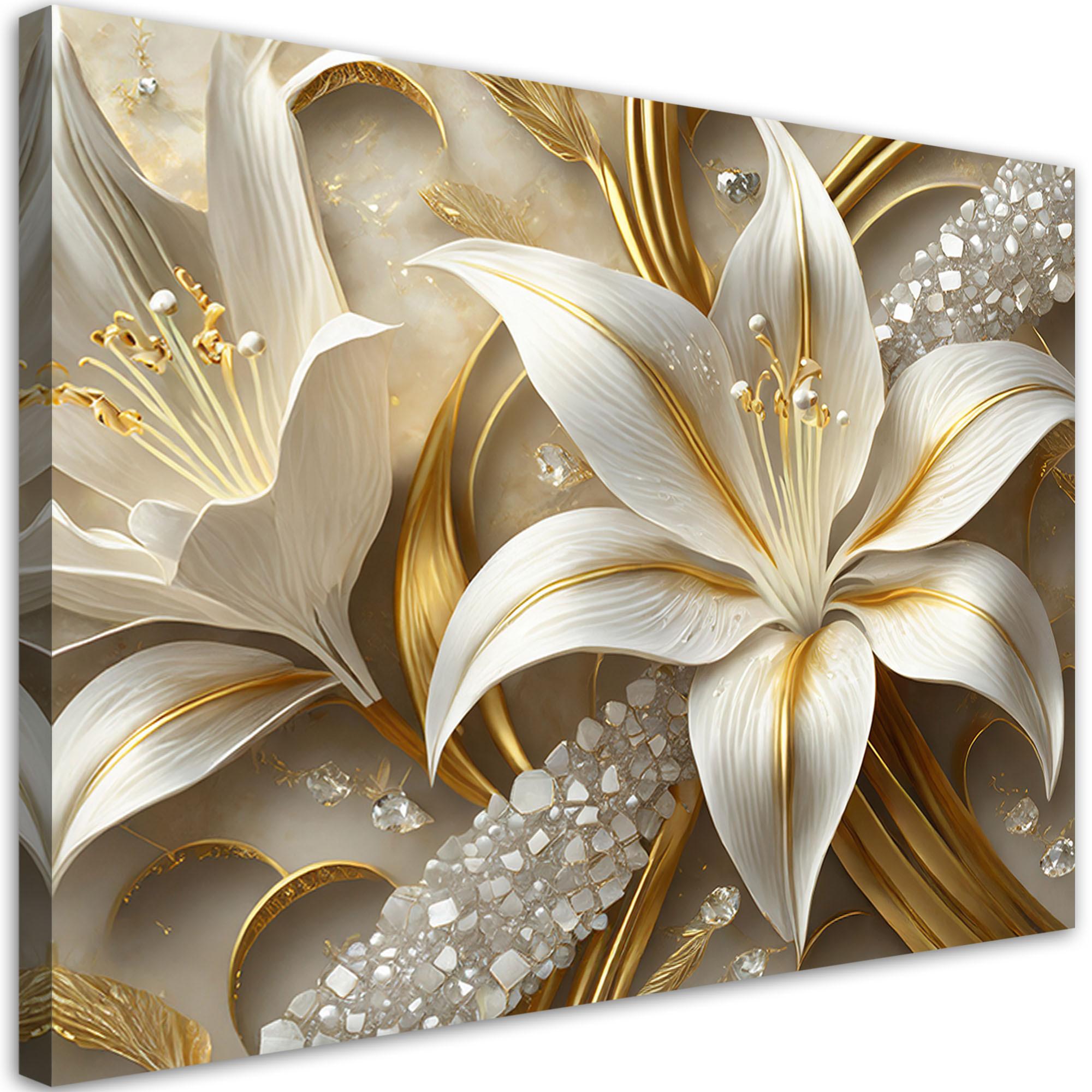 LEINWANDBILD Lilien Glamour Gold 120x80cm - Goldfarben, Textil (120/80cm) - Feeby
