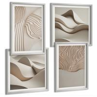BILDER SET 4er Set - 50x50 cm & 40x60 cm Silberner Rahmen - Abstrakte Wellen auf dem Sand - Silberfarben, Kunststoff (50/50cm) - TULUP