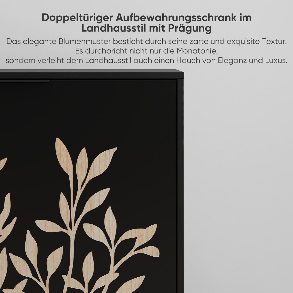 SIDEBOARD 80 cm Schwarz MDF mit 2 Türen, geschnitzter Front und verstellbaren Regalen - Schwarz, Holzwerkstoff (80/76/38cm) - Urban Meuble