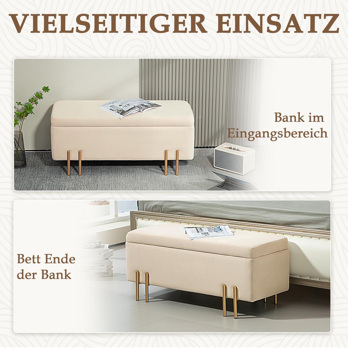 TRUHENBANK mit Samtoptik, Metallbeine 100x40x42 cm, Beige - Beige, Textil (40/42/100cm) - HOMCOM
