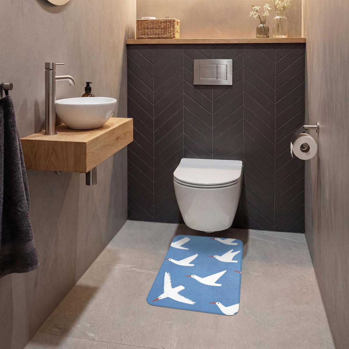 WC-VORLEGER Vögel - Weiß - Muster WC Teppich 40x60 cm - Blau, Textil (40/1cm) - OnlyWow