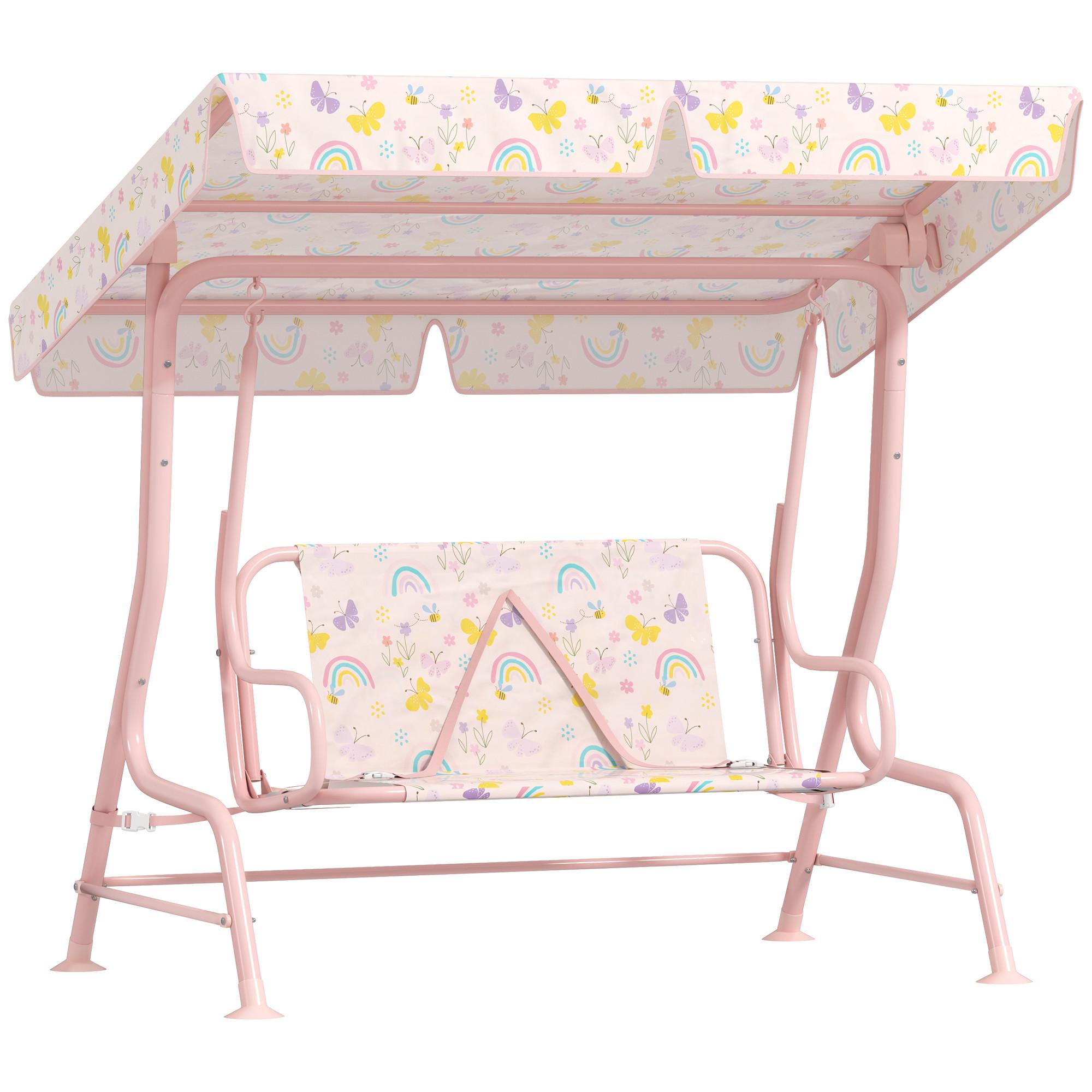 KINDER Hollywoodschaukel 2-Sitzer Kinderschaukel mit verstellbarem Sonnendach - Rosa, Metall (75/120/112cm) - AIYAPLAY