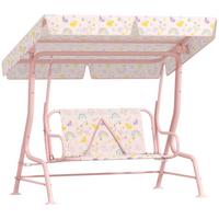 KINDER Hollywoodschaukel 2-Sitzer Kinderschaukel mit verstellbarem Sonnendach - Rosa, Metall (75/120/112cm) - AIYAPLAY