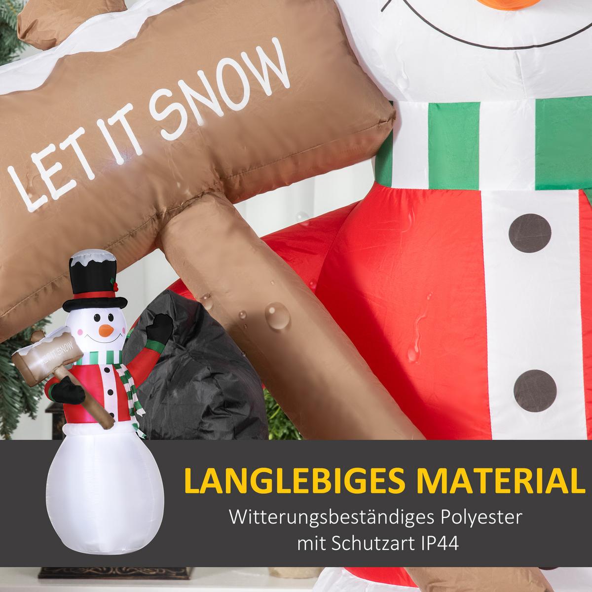 180 cm Aufblasbarer Schneemann mit Schild Weihnachtsdekoration mit LED-Licht - Weiß, Kunststoff (70/180/103cm) - Outsunny