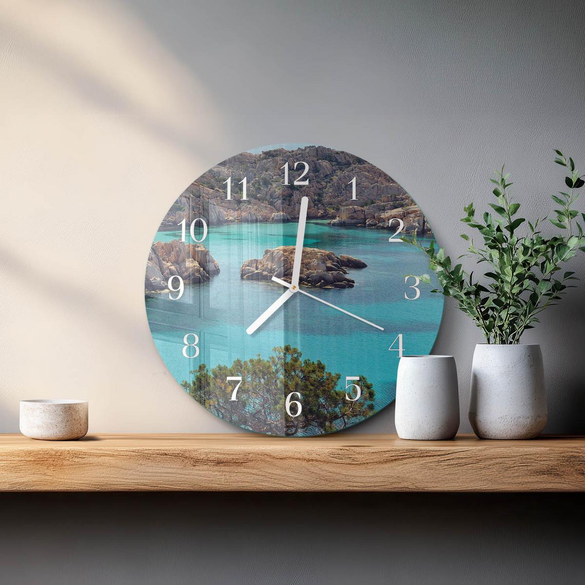 WANDUHR aus Glas Ø30 cm - Meereslandschaft - Braun, Glas (30/30/0.4cm) - TULUP