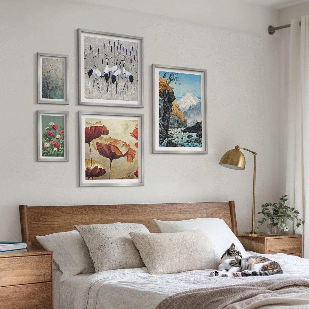 BILDER SET 5er Set - 50x50 cm & 20x30 cm & 40x60 cm Silberner Rahmen - Tropische Pflanzen, Pflanzenliebhaberin - Silberfarben, Kunststoff (40/60cm) - TULUP