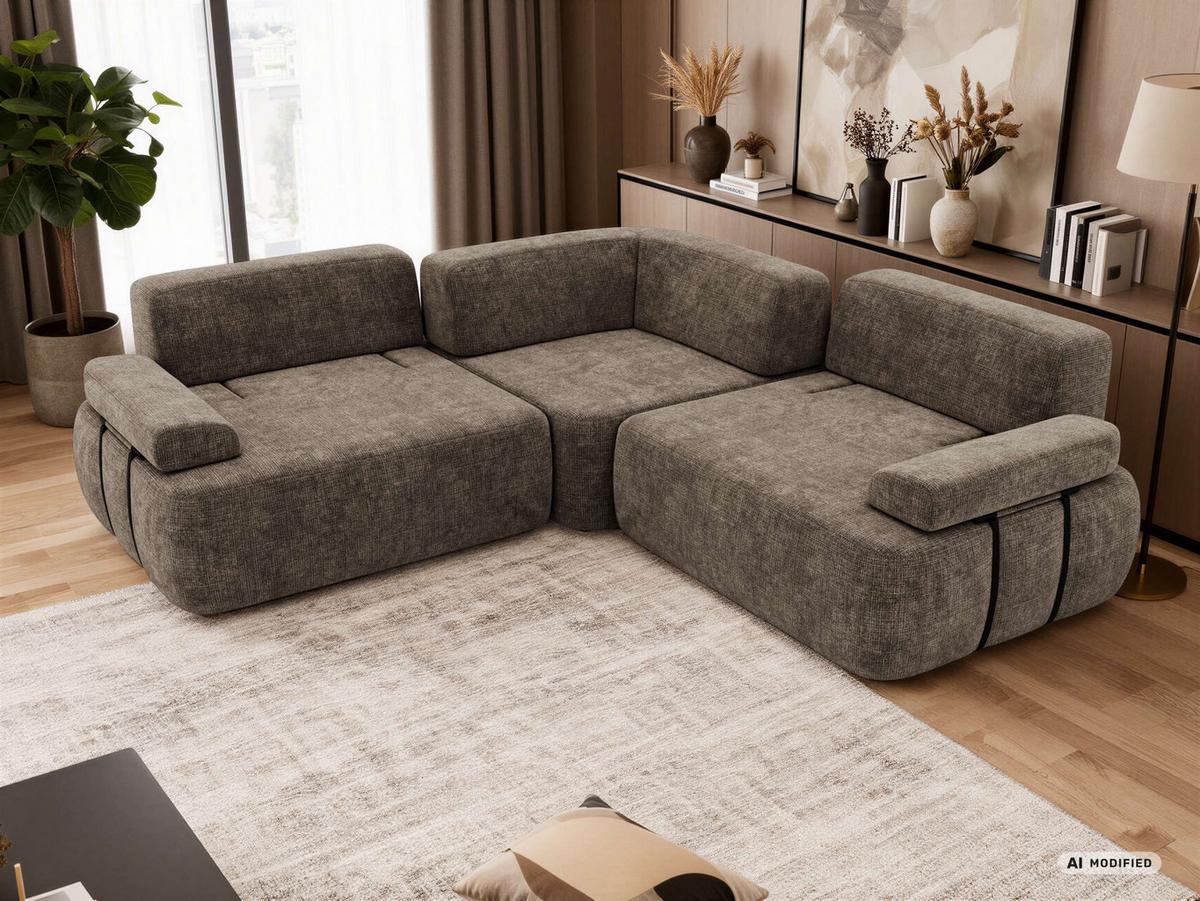 ECKSOFA MIREO L - Braun Schenille grob gewebt - Schwarz/Braun, Kunststoff/Textil (257/257cm) - MKS
