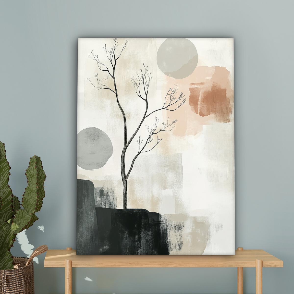 LEINWANDBILD Wabi sabi - Beige - Pflanze Wandbild Wohnzimmer 60x80 cm - Sandfarben, Textil (60/80cm) - MuchoWow