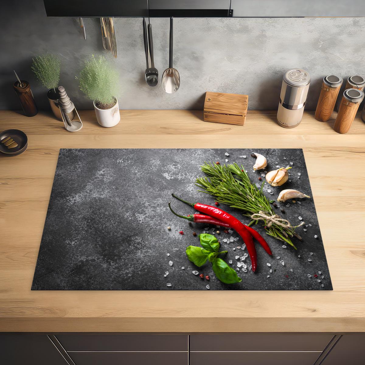 HERDABDECKPLATTE Pfeffer - Kräuter - Gewürze - Beton Ceranfeldabdeckung 76x51.5 cm - Rot, Kunststoff (76/51.5/0.2cm) - MuchoWow
