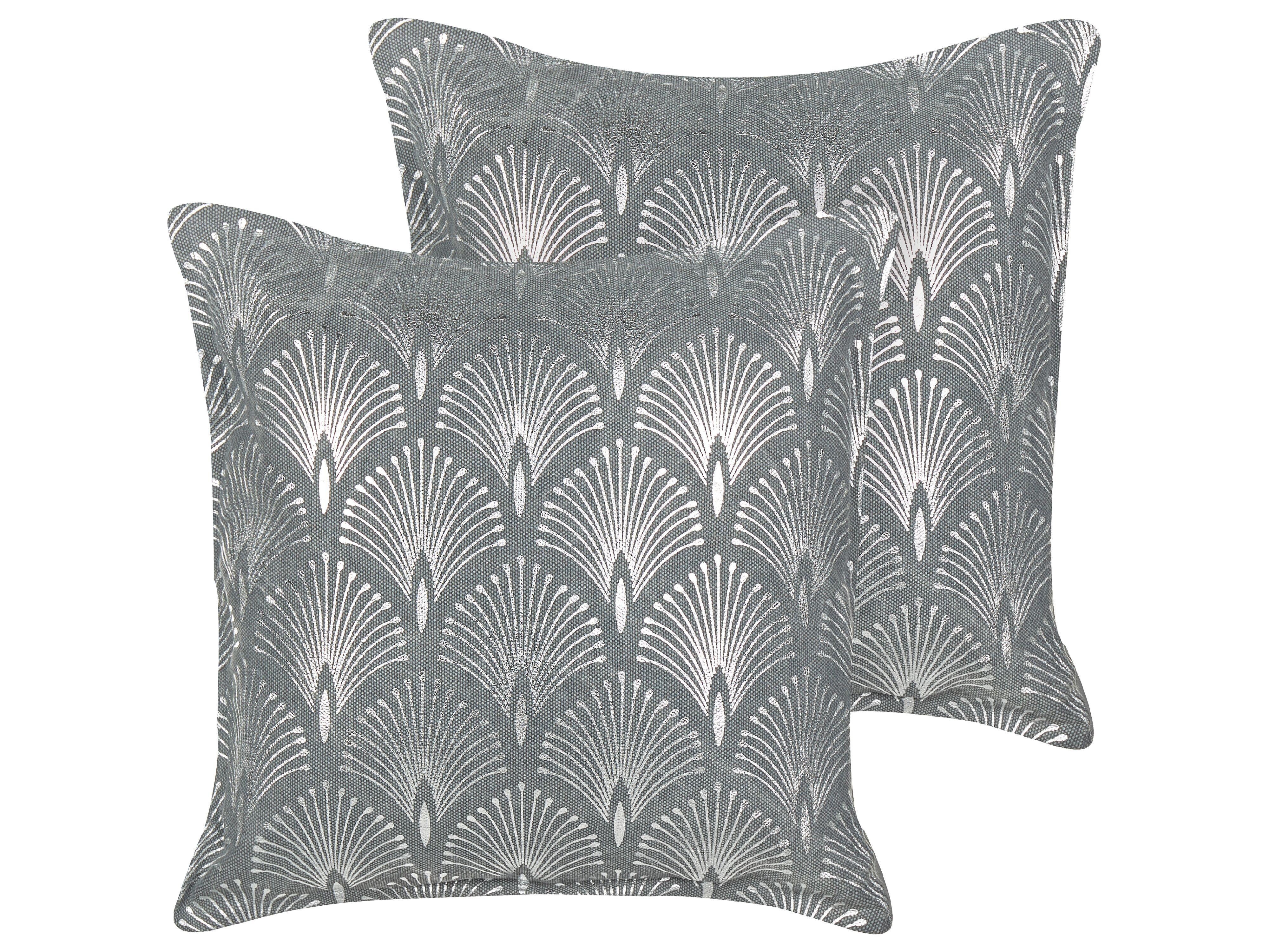 DEKOKISSEN 2er-Set Grau 45/45 cm Hoya - Silberfarben/Grau, Naturmaterialien (45/45cm) - Beliani