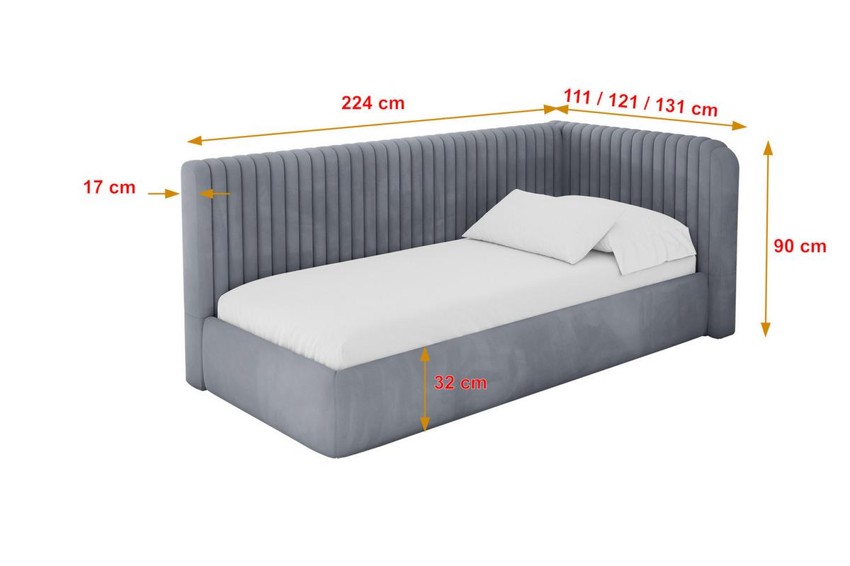 EINZELLBETT Jugendbett mit Bettkasten und Matratze H3/H4, Links - AURY 90x200 Grau - Grau, Holzwerkstoff/Textil (90/200cm) - ALTDECOR