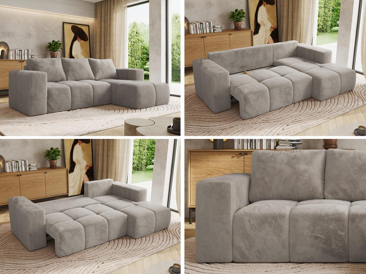 ECKSOFA MONIVA Hellgrau Plüsch - Rechts - Hellgrau/Schwarz, Kunststoff/Textil (266/164cm) - MKS