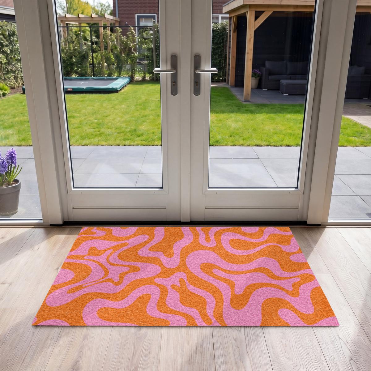 FUSSMATTE Muster - Rosa - Orange - Abstrakt - Modern Türmatte 120x80 cm - Pink, Kunststoff (120/0.4cm) - MuchoWow
