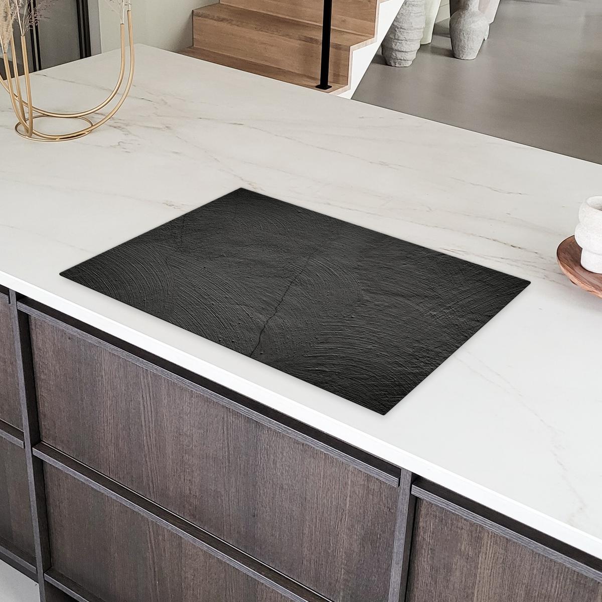 HERDABDECKPLATTE Beton - Schwarz - Industriell Induktionsmatte 81x52 cm - Anthrazit, Kunststoff (81/52/0.2cm) - MuchoWow