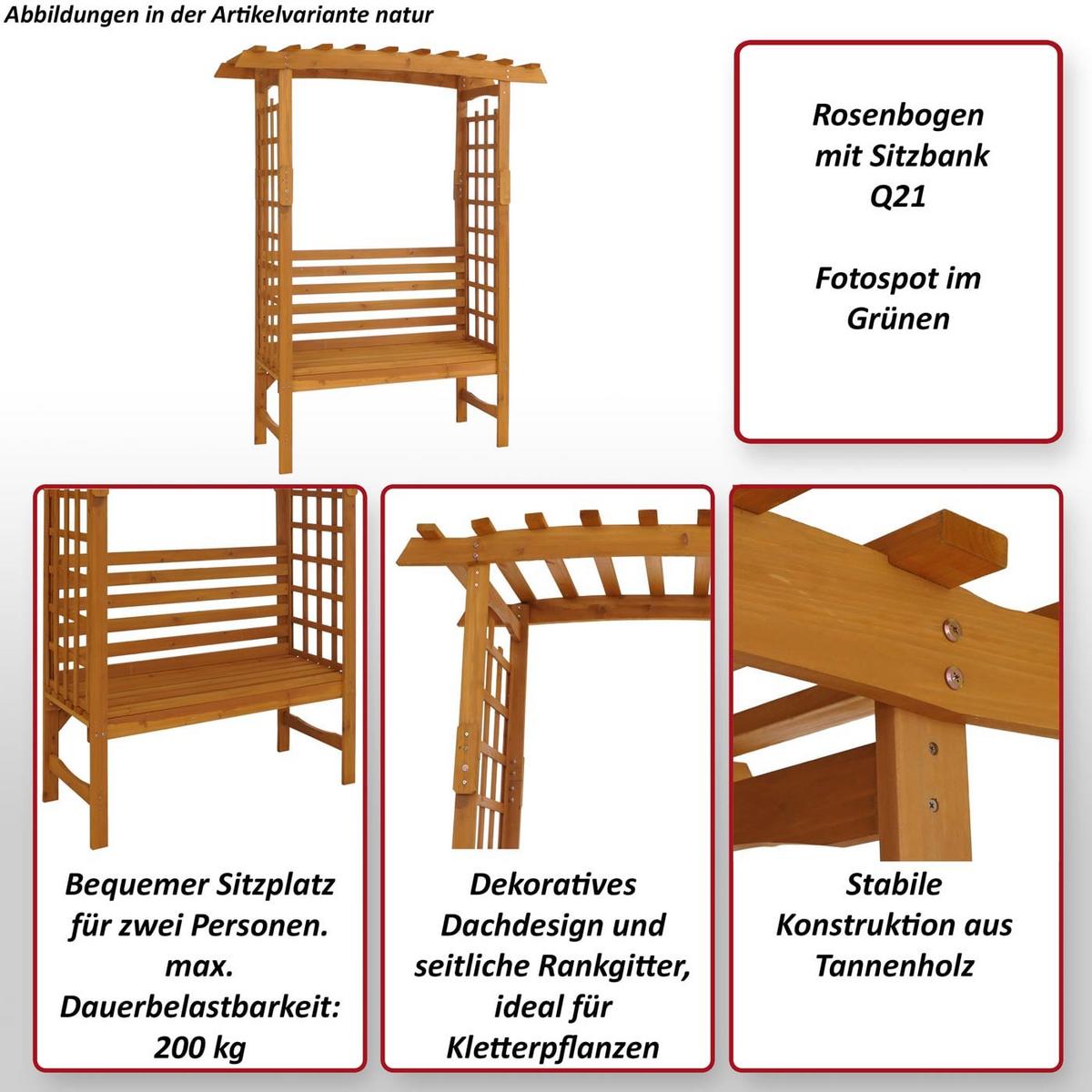 ROSENBOGEN MIT SITZBANK Braun - Braun, Holz (160/201/60cm) - MCW