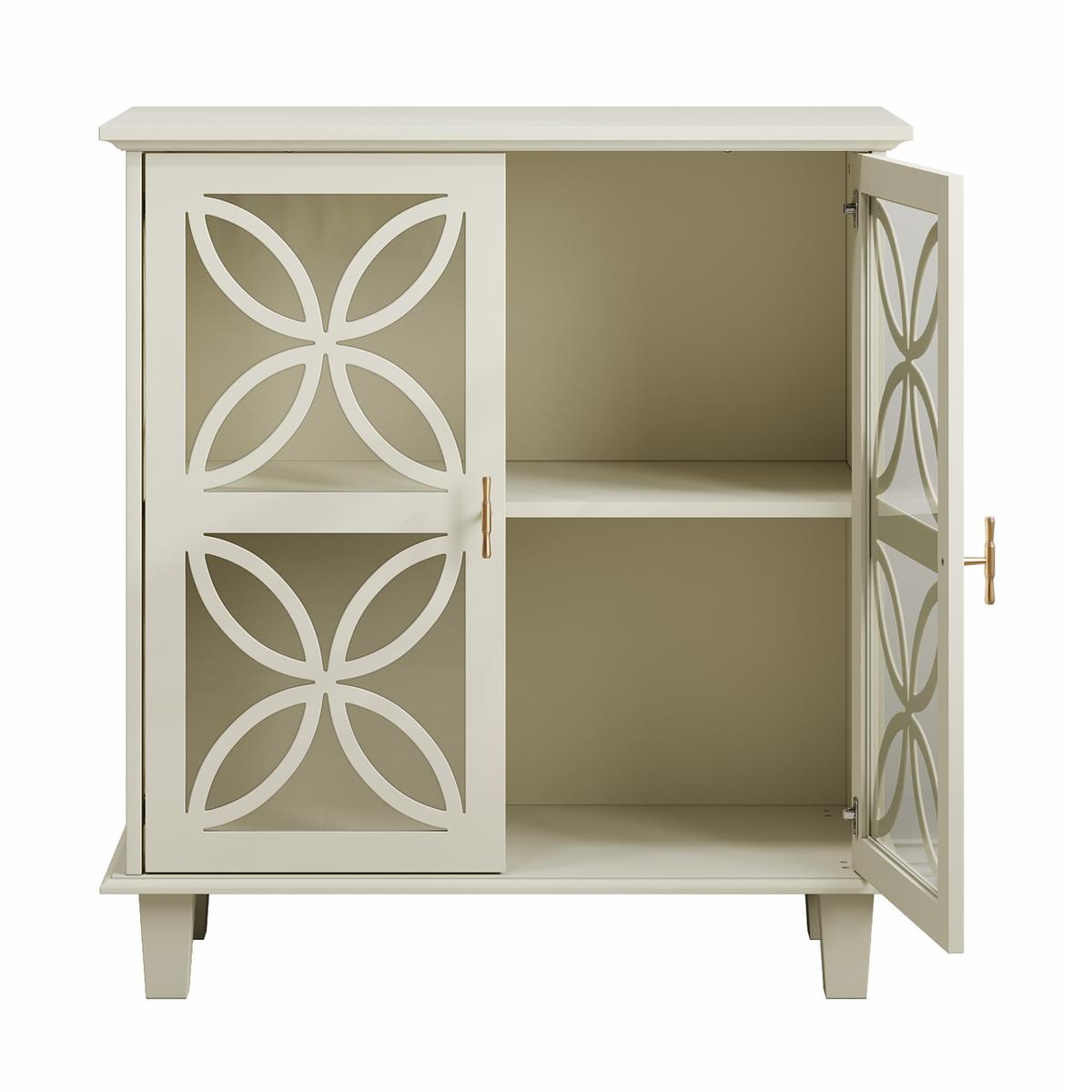 SIDEBOARD 80 cm Creme MDF & Glas mit 2 Glastüren und verstellbaren Regalen - Beige/Creme, Holzwerkstoff (80/87/38cm) - Urban Meuble