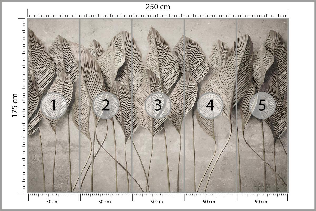 FOTOTAPETE Hohe Blätter Betonstil Vintage Neutral Grau Textur 250x175 - Grau, Papier (250/175cm) - Muralo