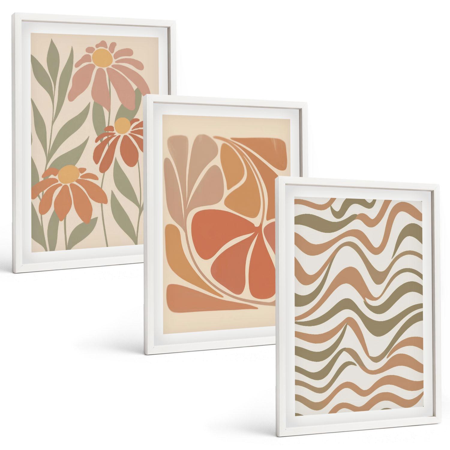 BILDER SET 3er Set - 40x60 cm Weißer Rahmen - Abstrakte Pastellblumen - Weiß, Kunststoff (40/60cm) - TULUP