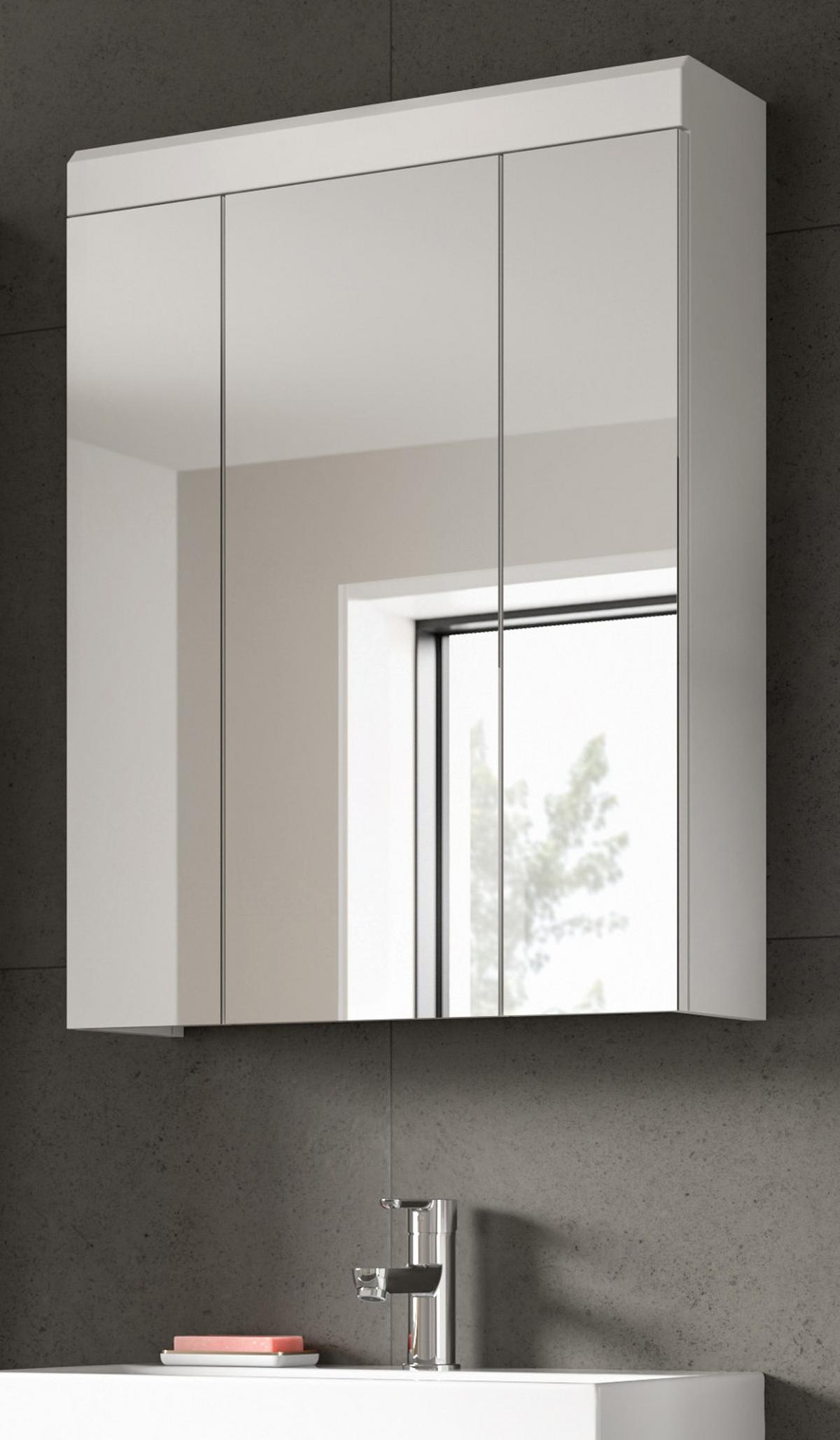 SPIEGELSCHRANK weiß Hochglanz 60 cm, Badschrank 3-türig - Weiß Hochglanz/Silberfarben, Glas/Holzwerkstoff (60/79/18cm) - Inn.Furn